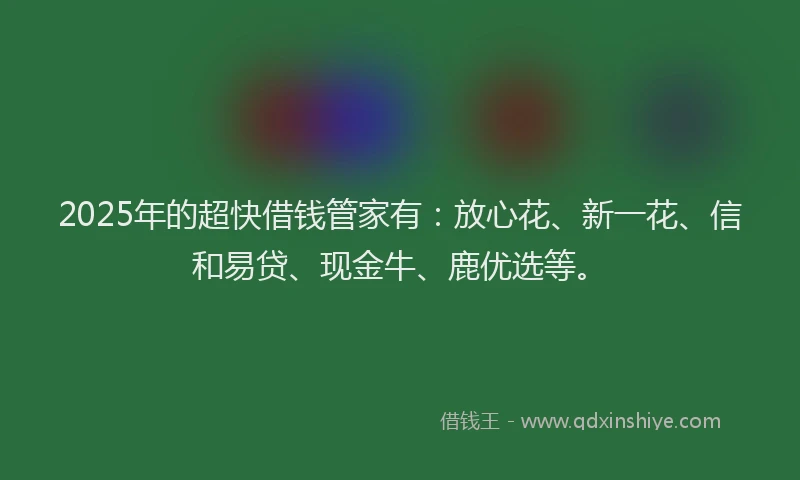 2025年的超快借钱管家有：放心花、新一花、信和易贷、现金牛、鹿优选等。