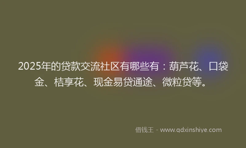 2025年的贷款交流社区有哪些有：葫芦花、口袋金、桔享花、现金易贷通途、微粒贷等。