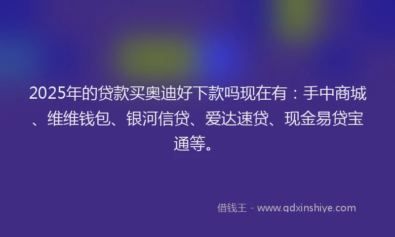 2025年的贷款买奥迪好下款吗现在有：手中商城、维维钱包、银河信贷、爱达速贷、现金易贷宝通等。