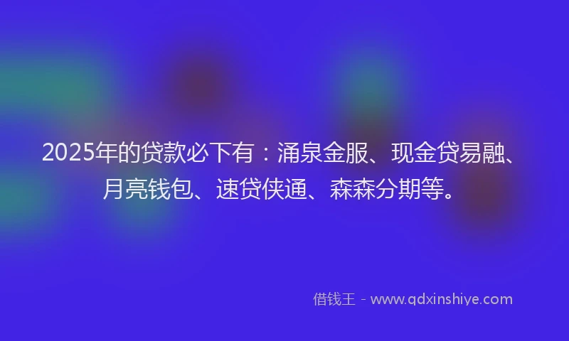 2025年的贷款必下有：涌泉金服、现金贷易融、月亮钱包、速贷侠通、森森分期等。