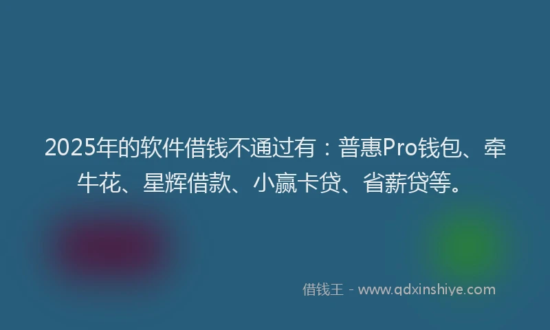 2025年的软件借钱不通过有：普惠Pro钱包、牵牛花、星辉借款、小赢卡贷、省薪贷等。