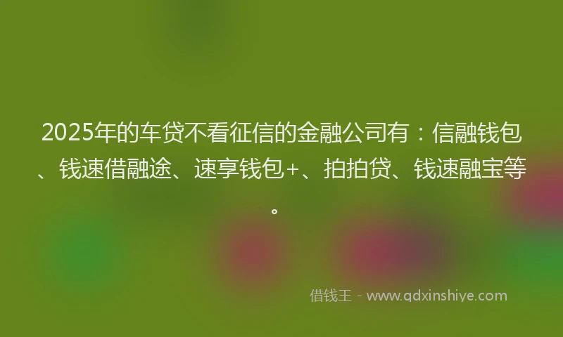 2025年的车贷不看征信的金融公司有：信融钱包、钱速借融途、速享钱包+、拍拍贷、钱速融宝等。
