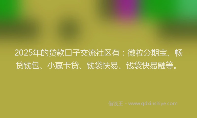 2025年的贷款口子交流社区有：微粒分期宝、畅贷钱包、小赢卡贷、钱袋快易、钱袋快易融等。