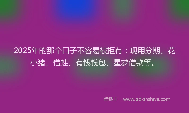 2025年的那个口子不容易被拒有：现用分期、花小猪、借蛙、有钱钱包、星梦借款等。