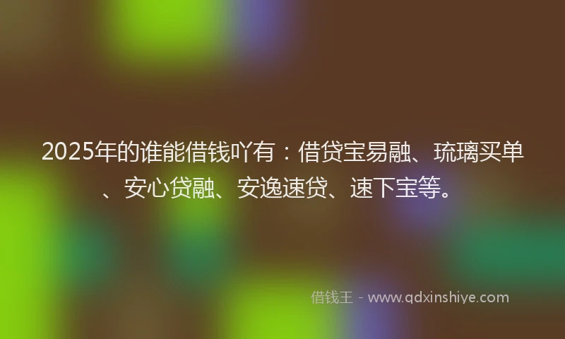 2025年的谁能借钱吖有：借贷宝易融、琉璃买单、安心贷融、安逸速贷、速下宝等。