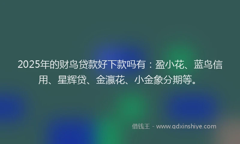 2025年的财鸟贷款好下款吗有：盈小花、蓝鸟信用、星辉贷、金瀛花、小金象分期等。