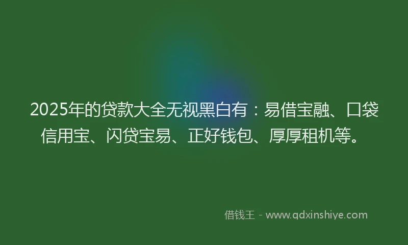 2025年的贷款大全无视黑白有：易借宝融、口袋信用宝、闪贷宝易、正好钱包、厚厚租机等。