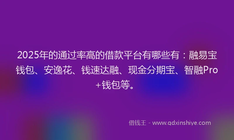 2025年的通过率高的借款平台有哪些有：融易宝钱包、安逸花、钱速达融、现金分期宝、智融Pro+钱包等。