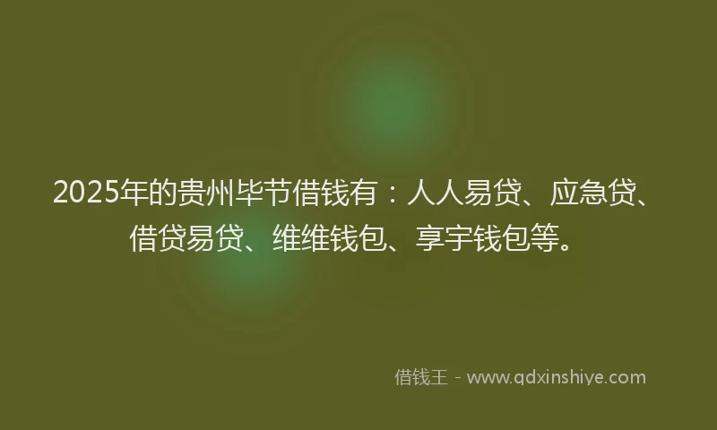 2025年的贵州毕节借钱有：人人易贷、应急贷、借贷易贷、维维钱包、享宇钱包等。