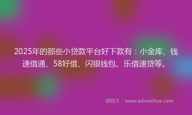 2025年的那些小贷款平台好下款有：小金库、钱速借通、58好借、闪银钱包、乐借速贷等。