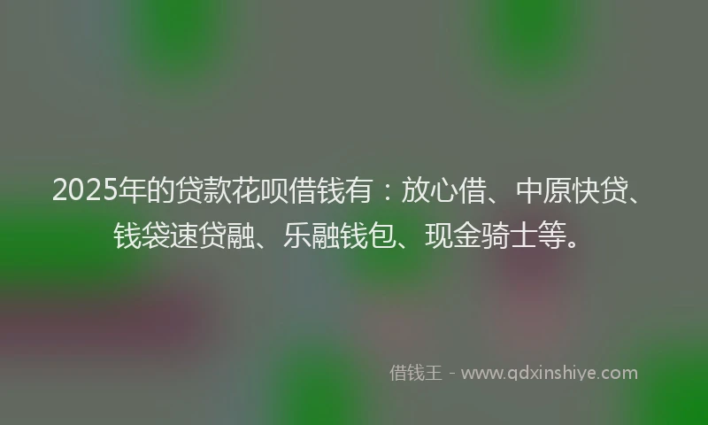 2025年的贷款花呗借钱有：放心借、中原快贷、钱袋速贷融、乐融钱包、现金骑士等。