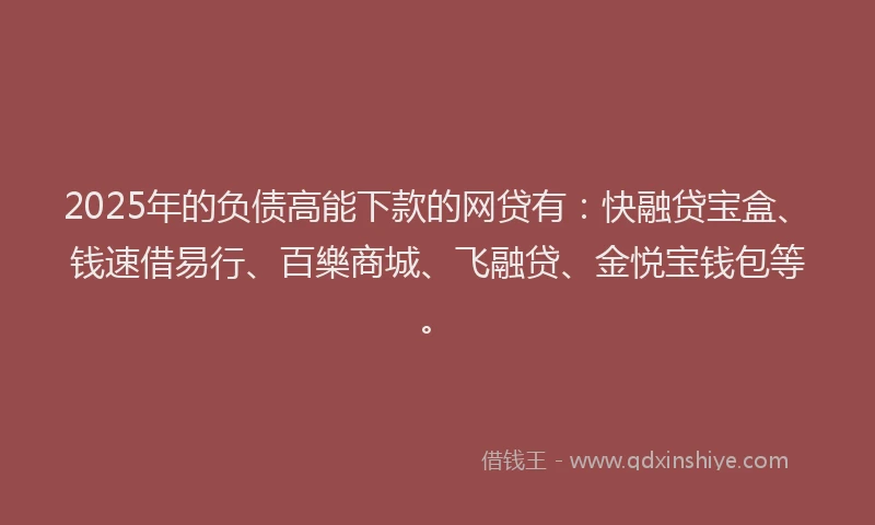 2025年的负债高能下款的网贷有：快融贷宝盒、钱速借易行、百樂商城、飞融贷、金悦宝钱包等。