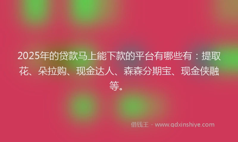 2025年的贷款马上能下款的平台有哪些有：提取花、朵拉购、现金达人、森森分期宝、现金侠融等。