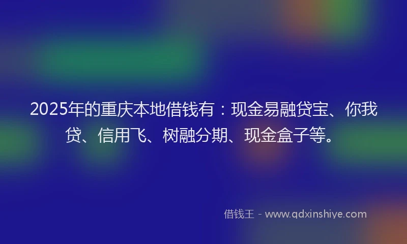 2025年的重庆本地借钱有：现金易融贷宝、你我贷、信用飞、树融分期、现金盒子等。