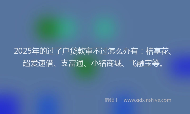 2025年的过了户贷款审不过怎么办有：桔享花、超爱速借、支富通、小铭商城、飞融宝等。