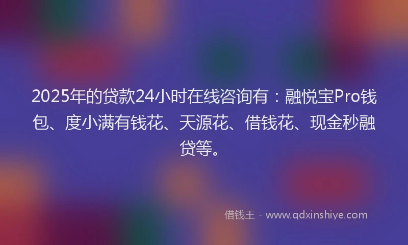 2025年的贷款24小时在线咨询有：融悦宝Pro钱包、度小满有钱花、天源花、借钱花、现金秒融贷等。