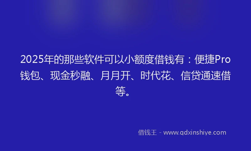 2025年的那些软件可以小额度借钱有：便捷Pro钱包、现金秒融、月月开、时代花、信贷通速借等。