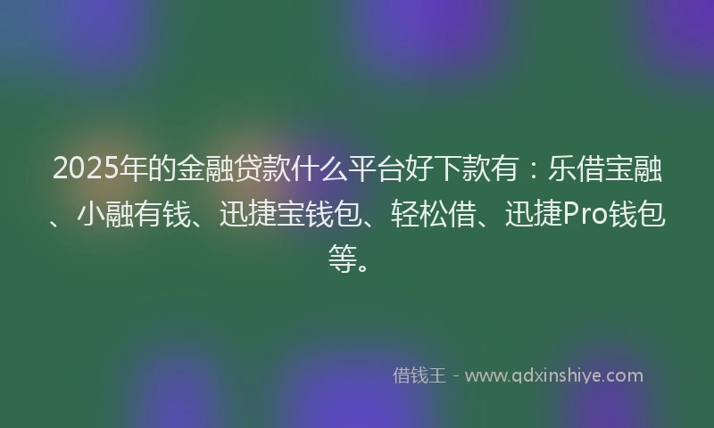 2025年的金融贷款什么平台好下款有：乐借宝融、小融有钱、迅捷宝钱包、轻松借、迅捷Pro钱包等。