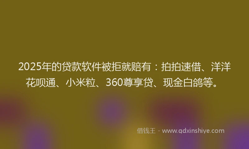 2025年的贷款软件被拒就赔有：拍拍速借、洋洋花呗通、小米粒、360尊享贷、现金白鸽等。