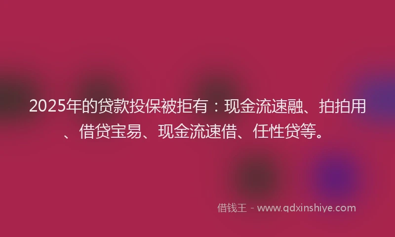 2025年的贷款投保被拒有：现金流速融、拍拍用、借贷宝易、现金流速借、任性贷等。
