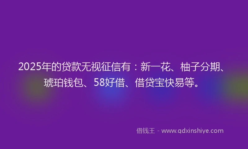 2025年的贷款无视征信有：新一花、柚子分期、琥珀钱包、58好借、借贷宝快易等。