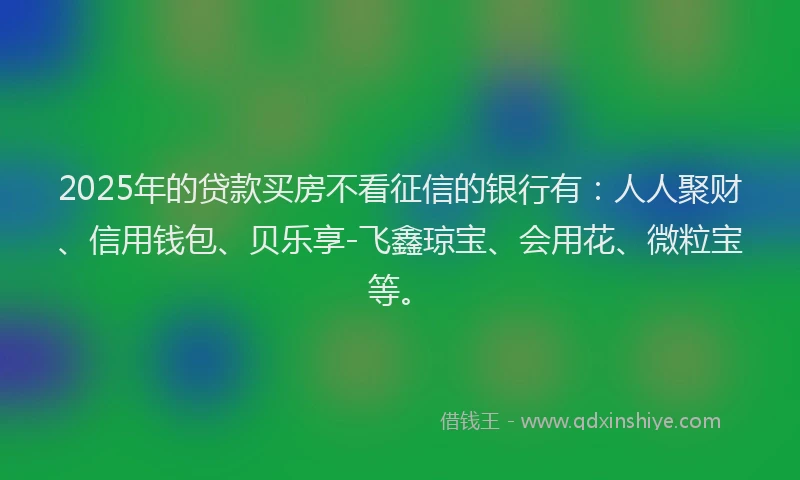2025年的贷款买房不看征信的银行有：人人聚财、信用钱包、贝乐享-飞鑫琼宝、会用花、微粒宝等。