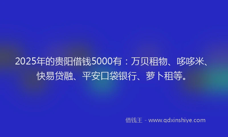 2025年的贵阳借钱5000有：万贝租物、哆哆米、快易贷融、平安口袋银行、萝卜租等。