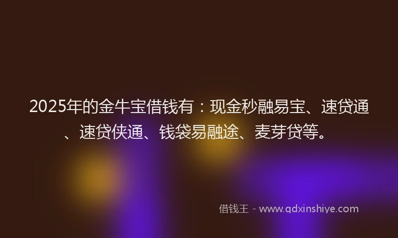 2025年的金牛宝借钱有：现金秒融易宝、速贷通、速贷侠通、钱袋易融途、麦芽贷等。