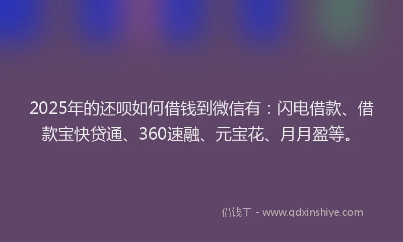 2025年的还呗如何借钱到微信有：闪电借款、借款宝快贷通、360速融、元宝花、月月盈等。