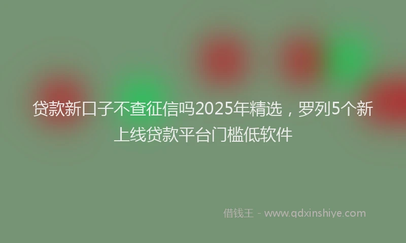 贷款新口子不查征信吗2025年精选，罗列5个新上线贷款平台门槛低软件