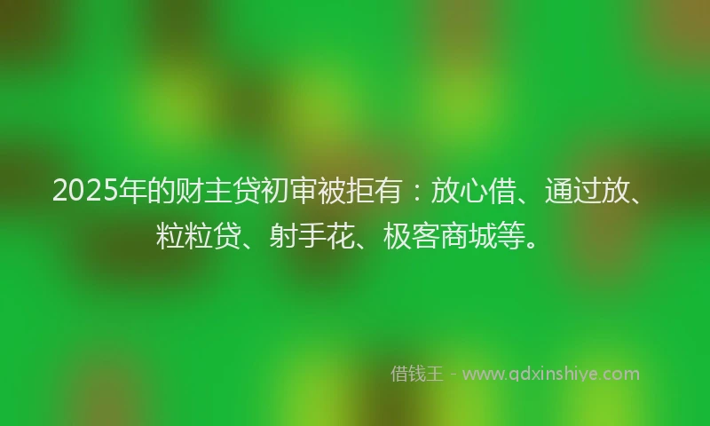 2025年的财主贷初审被拒有：放心借、通过放、粒粒贷、射手花、极客商城等。