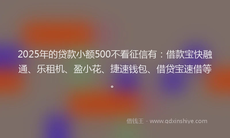 2025年的贷款小额500不看征信有：借款宝快融通、乐租机、盈小花、捷速钱包、借贷宝速借等。