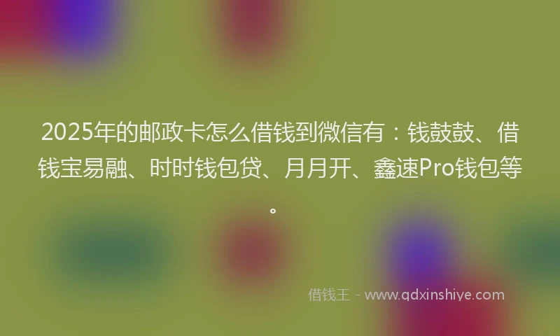 2025年的邮政卡怎么借钱到微信有：钱鼓鼓、借钱宝易融、时时钱包贷、月月开、鑫速Pro钱包等。