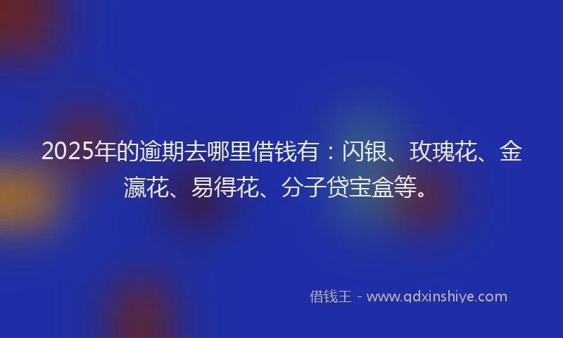 2025年的逾期去哪里借钱有：闪银、玫瑰花、金瀛花、易得花、分子贷宝盒等。
