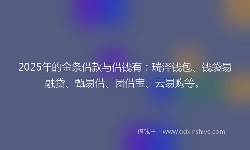 2025年的金条借款与借钱有：瑞泽钱包、钱袋易融贷、甄易借、团借宝、云易购等。