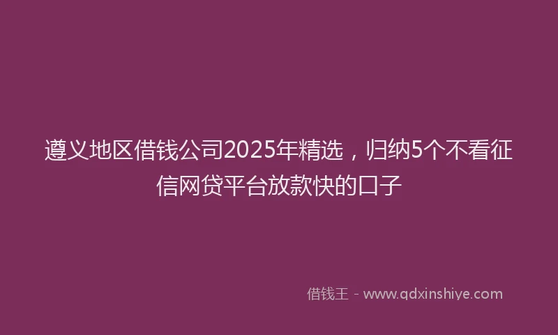 遵义地区借钱公司2025年精选，归纳5个不看征信网贷平台放款快的口子