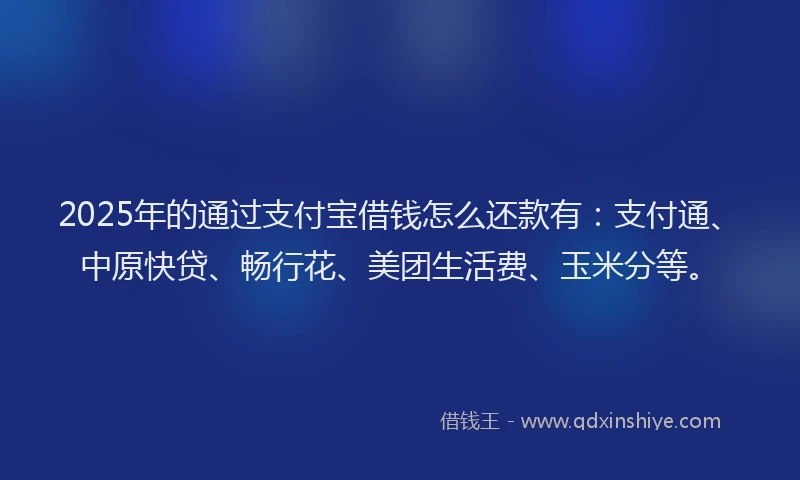 2025年的通过支付宝借钱怎么还款有：支付通、中原快贷、畅行花、美团生活费、玉米分等。