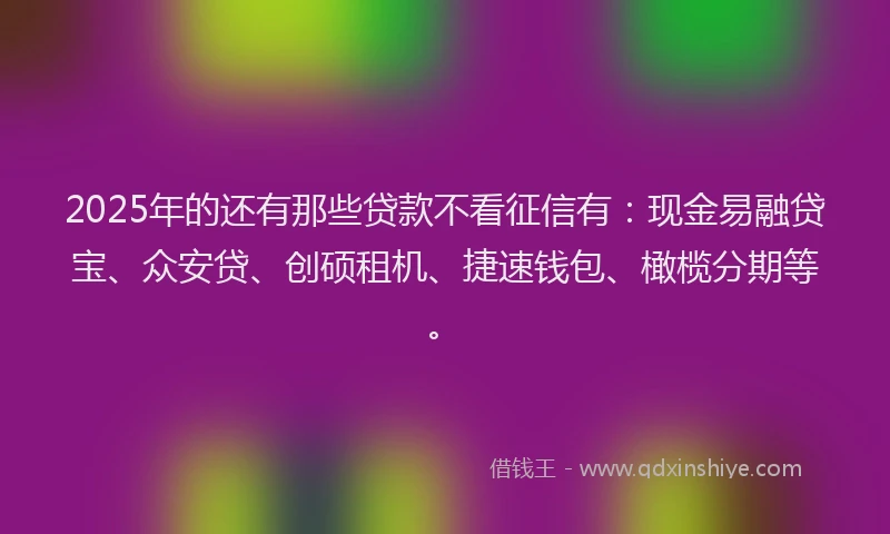 2025年的还有那些贷款不看征信有：现金易融贷宝、众安贷、创硕租机、捷速钱包、橄榄分期等。