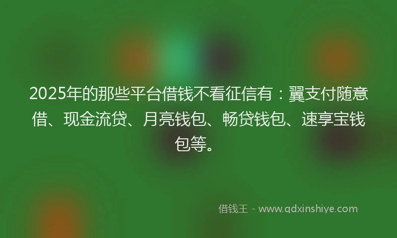 2025年的那些平台借钱不看征信有：翼支付随意借、现金流贷、月亮钱包、畅贷钱包、速享宝钱包等。