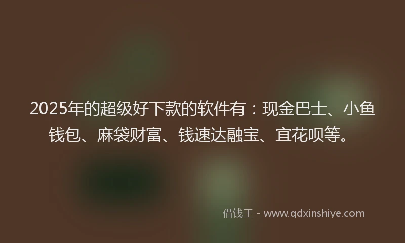 2025年的超级好下款的软件有：现金巴士、小鱼钱包、麻袋财富、钱速达融宝、宜花呗等。