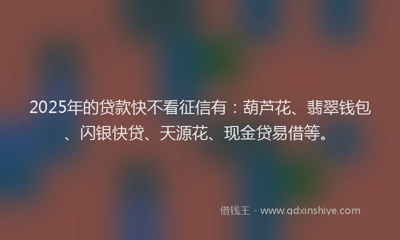 2025年的贷款快不看征信有：葫芦花、翡翠钱包、闪银快贷、天源花、现金贷易借等。