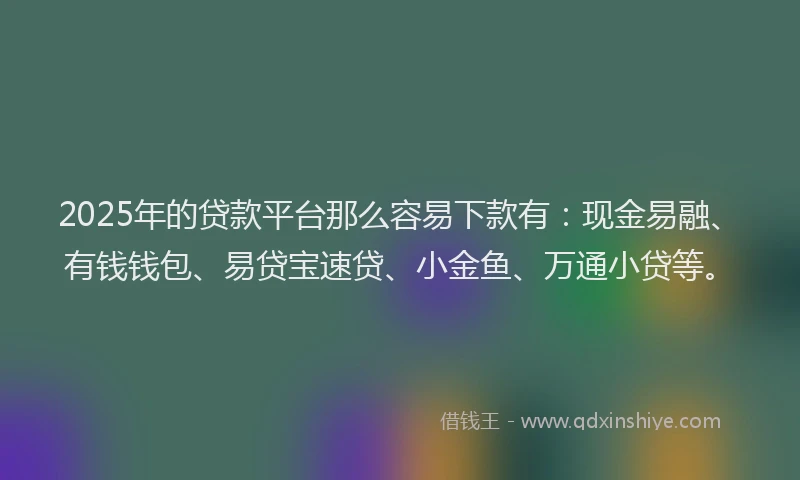 2025年的贷款平台那么容易下款有：现金易融、有钱钱包、易贷宝速贷、小金鱼、万通小贷等。