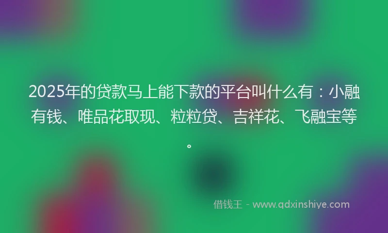 2025年的贷款马上能下款的平台叫什么有：小融有钱、唯品花取现、粒粒贷、吉祥花、飞融宝等。