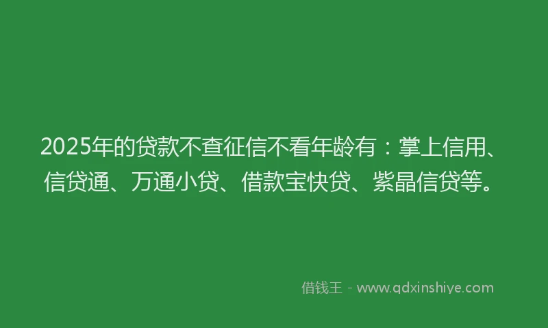 2025年的贷款不查征信不看年龄有：掌上信用、信贷通、万通小贷、借款宝快贷、紫晶信贷等。
