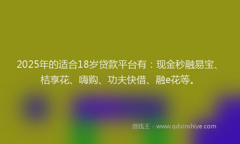 2025年的适合18岁贷款平台有：现金秒融易宝、桔享花、嗨购、功夫快借、融e花等。