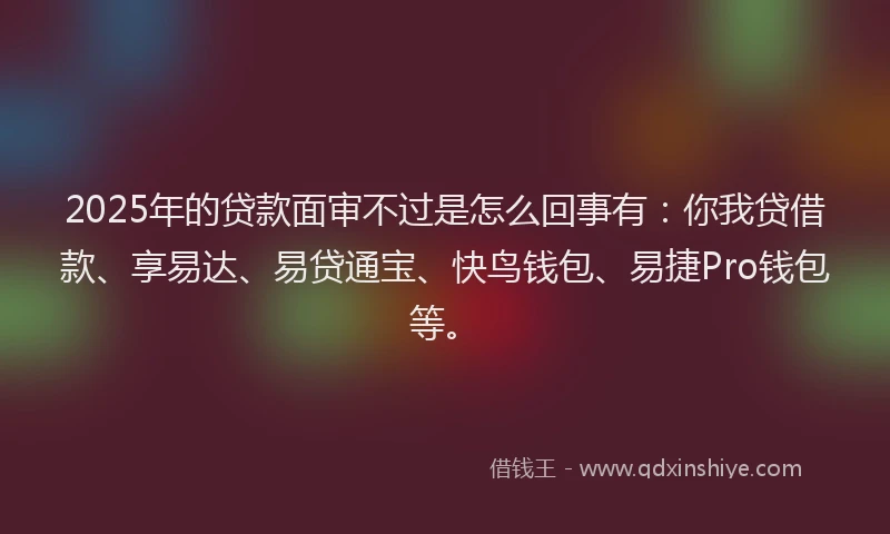 2025年的贷款面审不过是怎么回事有：你我贷借款、享易达、易贷通宝、快鸟钱包、易捷Pro钱包等。