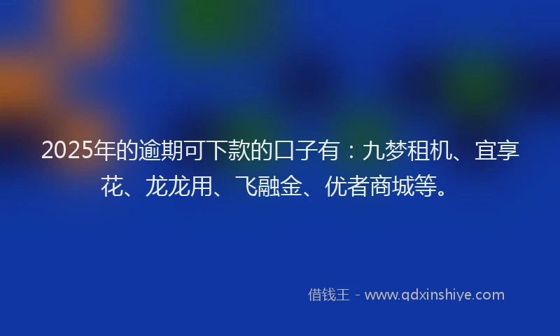 2025年的逾期可下款的口子有：九梦租机、宜享花、龙龙用、飞融金、优者商城等。