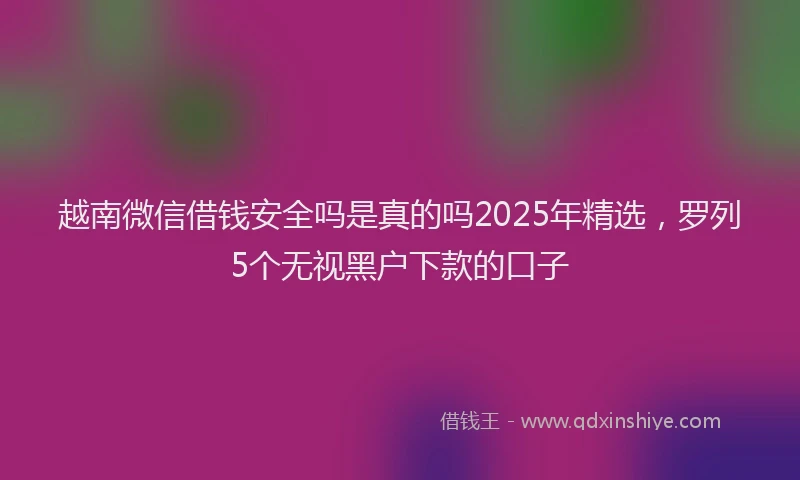 越南微信借钱安全吗是真的吗2025年精选，罗列5个无视黑户下款的口子