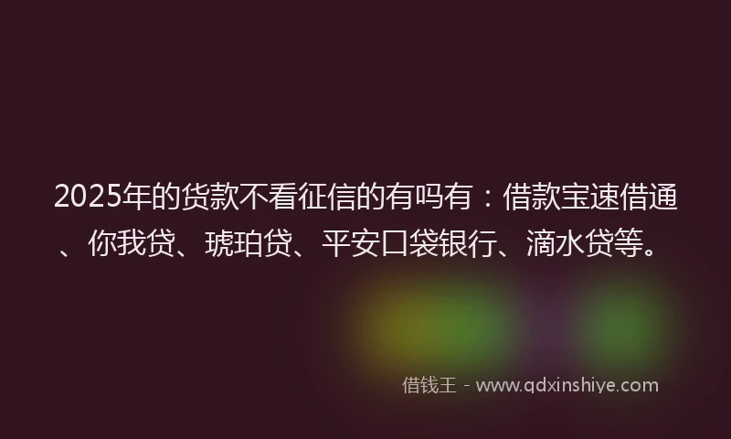 2025年的货款不看征信的有吗有：借款宝速借通、你我贷、琥珀贷、平安口袋银行、滴水贷等。