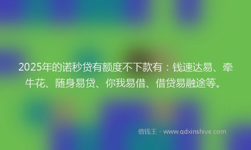 2025年的诺秒贷有额度不下款有：钱速达易、牵牛花、随身易贷、你我易借、借贷易融途等。